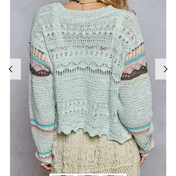 POL Light Green Crochet Sweater - Picture 4 of 7